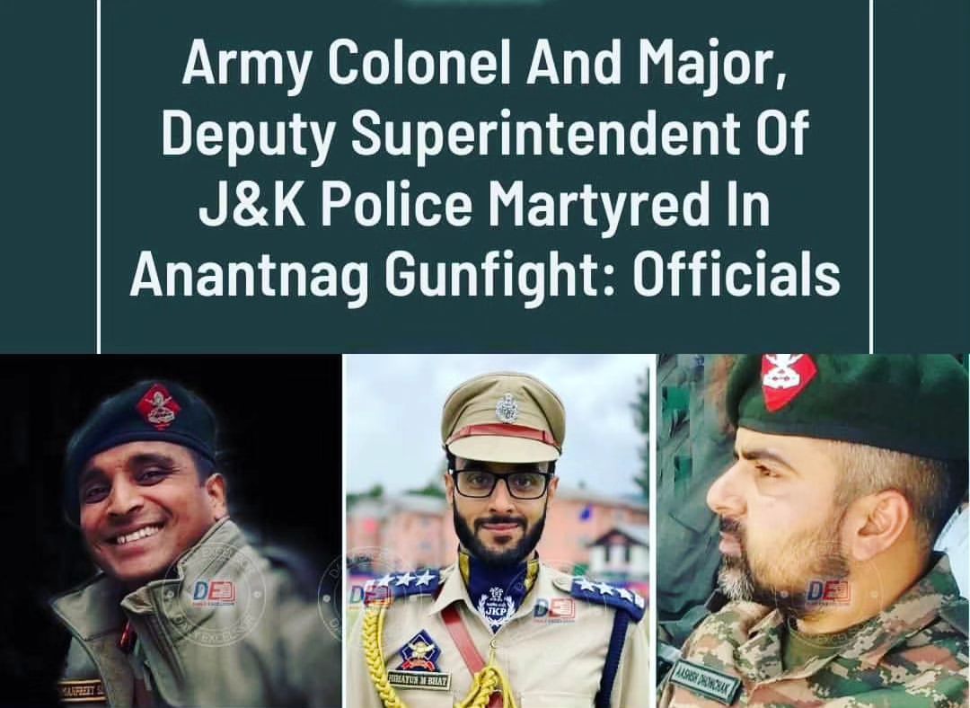 rajatsingh0060's tweet image. #ColonelManpreetSingh, #MajorAshish,  #HumayunBhat (DYSP) J&amp;amp;K were martyred in the #Anantnag gunfight...😔🙏🇮🇳 #kokernag #omshanti  #Major #19RR #jawan #ARMY #JammuKashmir #Kashmir #jkpjawan #dysp #martyred #sadgati #omshantiom #जवानशहीद #जम्मूकश्मीर #Balidan #jawan #ARMY