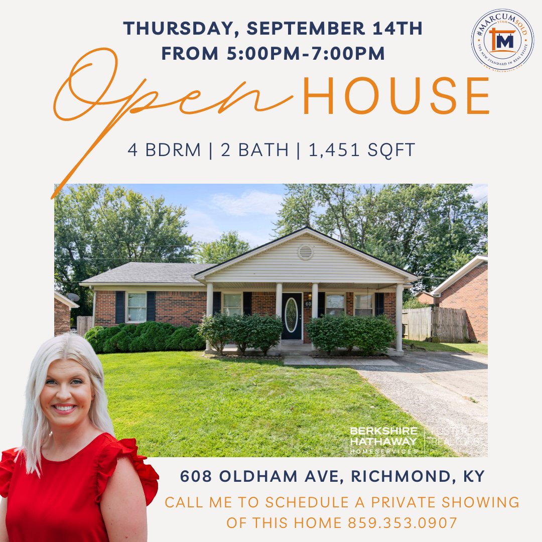 💥 🆕💥  #NewListing & #OpenHouse 

🗓️ September 14th  👉👉 5PM-7PM 👈👈 

📍608 Oldham Ave, Richmond ➡️ bit.ly/46707PM

🛏 4 bedrooms
🚿 2 bathrooms
📏 1,451 square feet 
🌳 .16 acre lot

#MARCUMsold #BHHSFosterRealtors #RichmondKY  #MadisonCountyKY  #JustListed