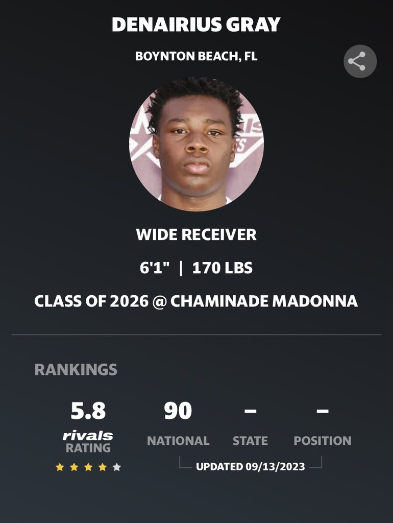 Extremely Blessed To Ranked A 4 Star on Rivals ! 💯 #AGTG <a href="/JohnGarcia_Jr/">John Garcia, Jr.</a> <a href="/adamgorney/">Adam Gorney</a> @RivalsCole <a href="/TheCribSouthFLA/">Frank Tucker</a> @RivalsFriedman
