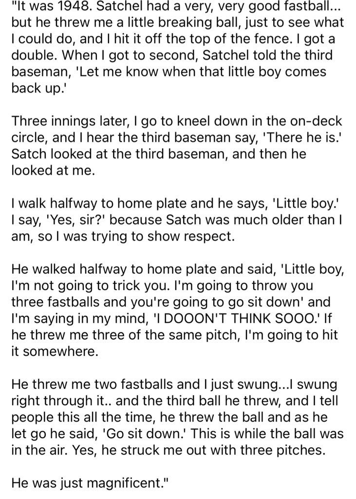 Awesome story about Satchel Paige and Willie Mays match up: