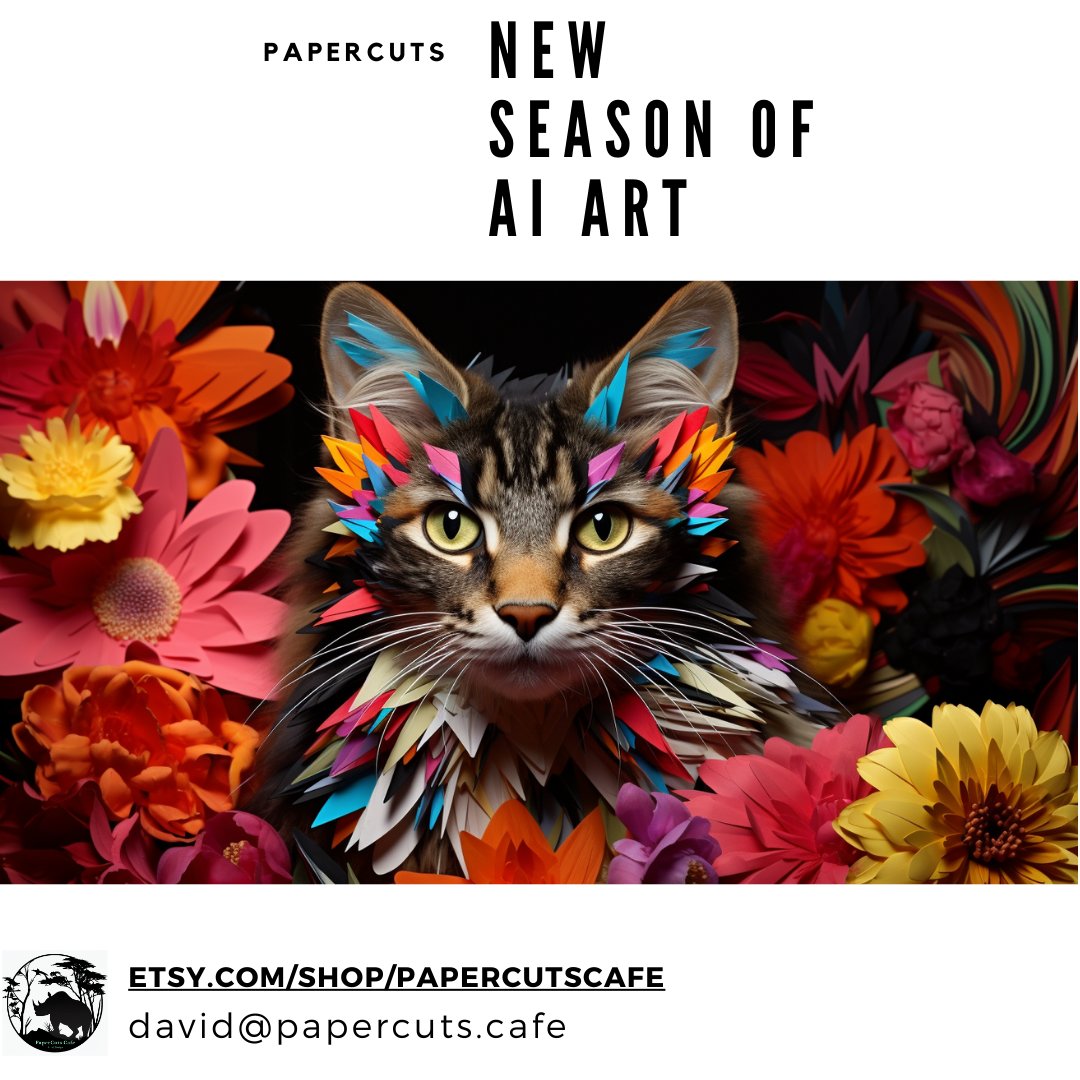 papercuts_AI's tweet photo. This fall lets us all spend some time with our favourites pets at Papercuts Cafe. Today we check out the tabby cat in late summer flowers.

For more Papercuts designs for purchase, checkout https://t.co/zyFaJsdoRI!

#tabby #flowergarden #papercuts #fall https://t.co/ZWrnP2FDR5