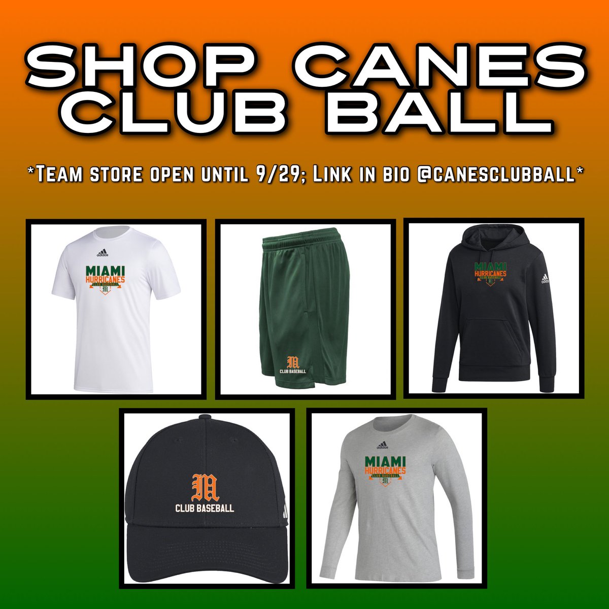 Shop Canes Club Ball for all merch! Hoodies, hats, and more are available until 9/29. Link in bio! 🙌