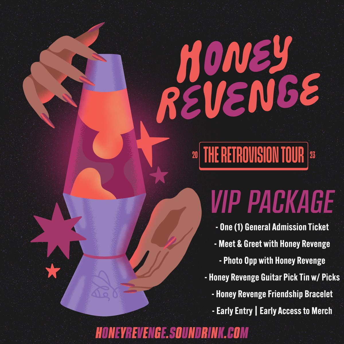 honeyrevengeca's tweet image. The Retrovision Tour, our very first headlining tour is coming to a city near you this November!!! We’ll be playing the longest set we’ve ever played, and we’re bringing our pals in @thisispollyanna and @colorblindtx with us! 
(1/2)