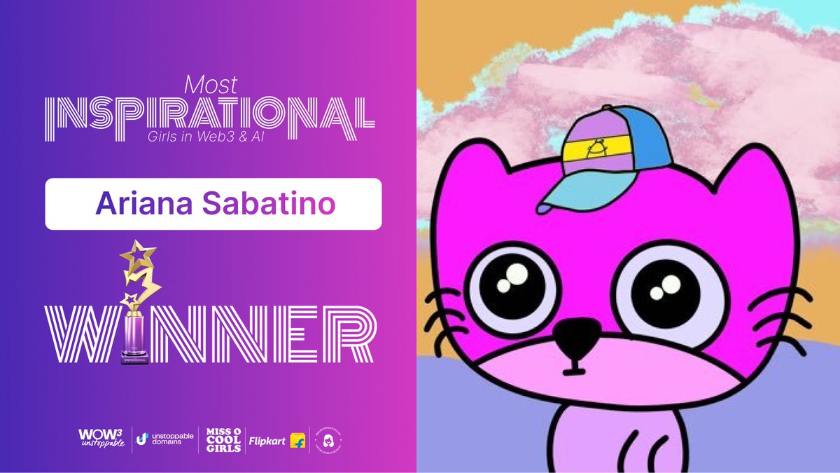Happy to announce I’m a WINNER  
@unstoppablewow3’s Most Inspirational Girls of Web3 &amp; AI!   Thank you <a href="/unstoppableweb/">Unstoppable Domains</a>, @missocoolgirls, @flipkart, &amp; 100 Girls in Blockchain @Nakzense for supporting our journeys!

30% off Web3 domains to celebrate! ➡️ unstoppableweb.co/3ReaiOh