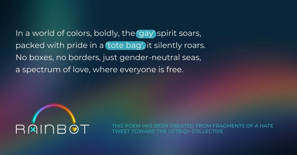 RainBotProject's tweet photo. In the face of hate, love. In the face of violent messages, diverse verses. #Rainbot #LGTBIQ+ https://t.co/ktI3h1bVbD