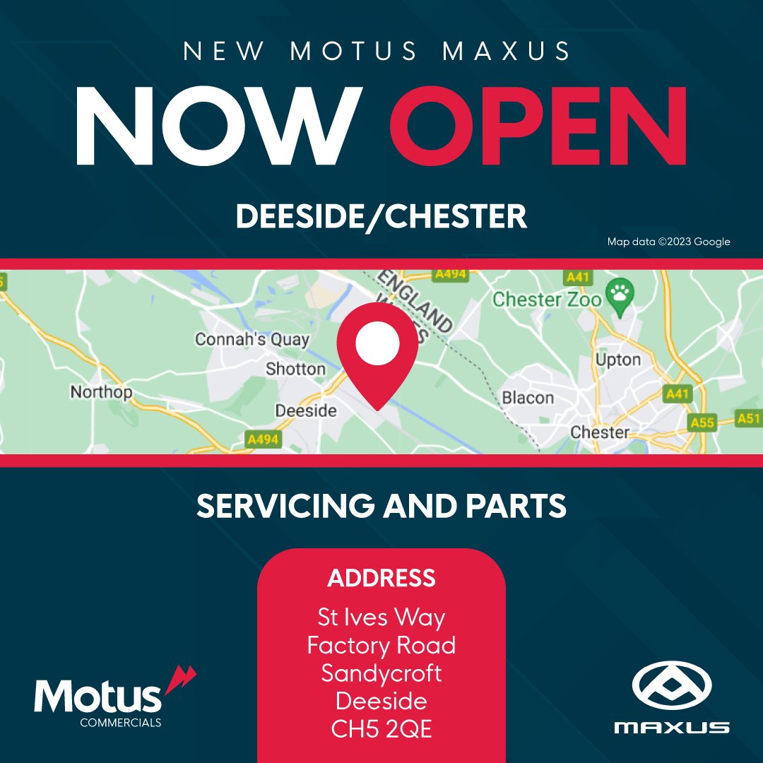 Did you know that there is a NEW Motus Maxus Servicing and Parts site between Deeside and Chester?

Come and see what's on offer, and get all of your servicing and parts needs sorted!

#NewSite #Maxus #Deeside #Servicing #Parts #MotusMaxus #MotusCommercials