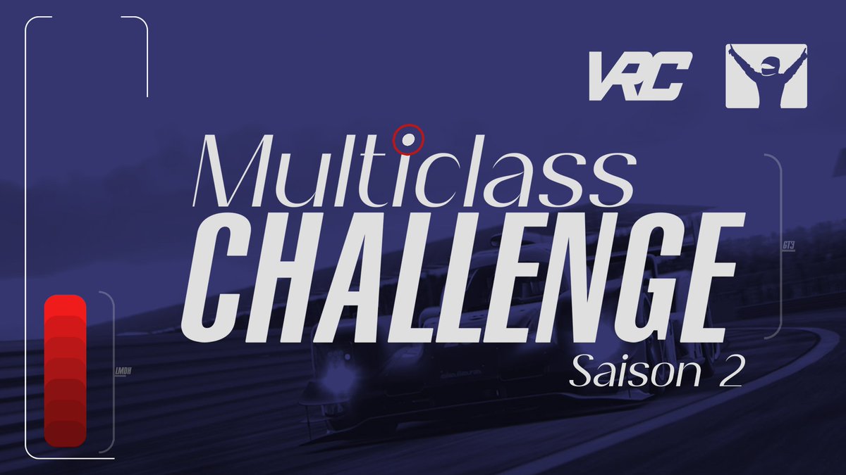 VirtualRacersCo's tweet image. 🟣 MULTICLASS CHALLENGE BY VRC SAISON 2🟣

VRC est ravi de pouvoir vous annoncer la deuxième saison du Multiclass Challenge sur #iRacing ! 🏁

6 courses de sprint en multiclasse sur les plus célèbres des circuits 🗓️

Informations sur le Discord VRC : discord.gg/sbJ6wPv