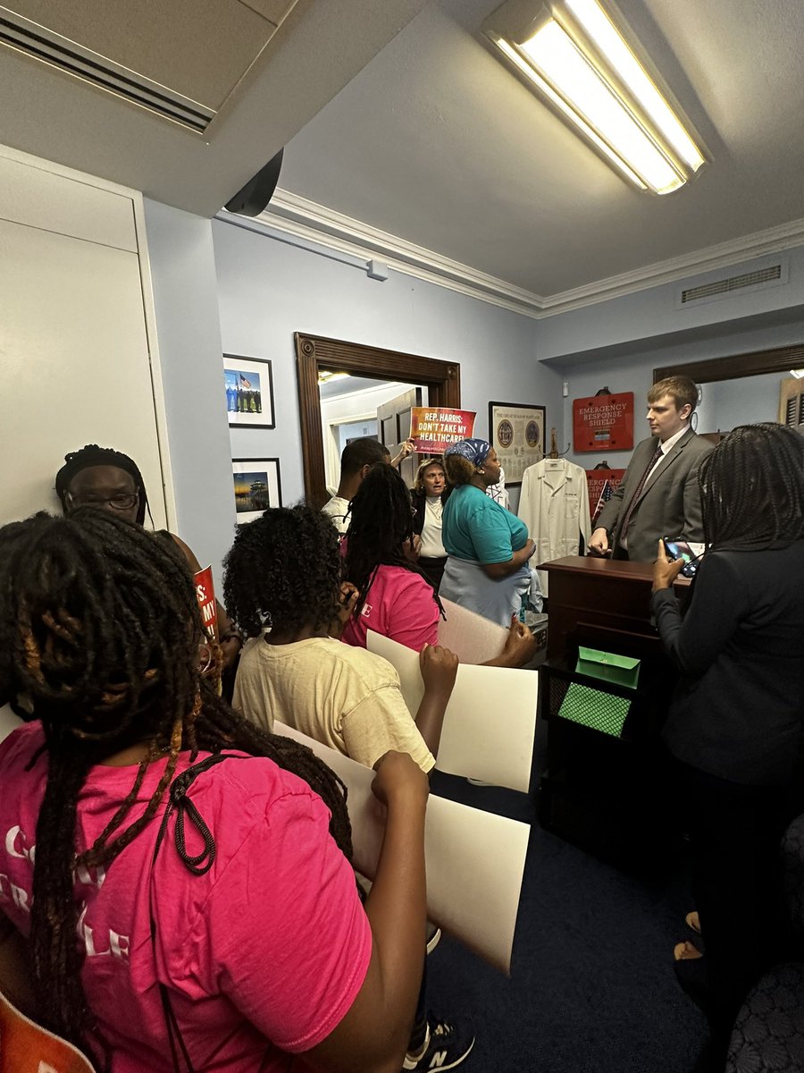 Happening now: Activists just left <a href="/RepAndyHarrisMD/">Rep. Andy Harris, MD</a>  for their first takeover of 3 key GOP Representatives to demand that Congress does not agree to spending levels below the levels set out in the Fiscal Responsibility Act. Follow along ⤵️