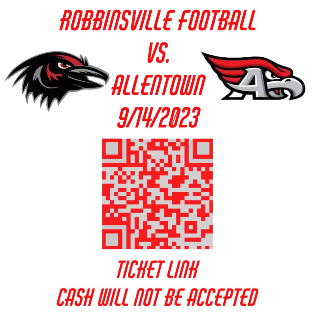 MattDalessio11's tweet photo. HEY RAVENS FANS!  Use the QR for tickets to tomorrow football game at Allentown High School.  Gates open at 6:00pm kick off at 7:00pm.  
@rvilleravensfb @RVilleCheer @TheFlock_RHS @RvilleProud https://t.co/739U29fFFQ