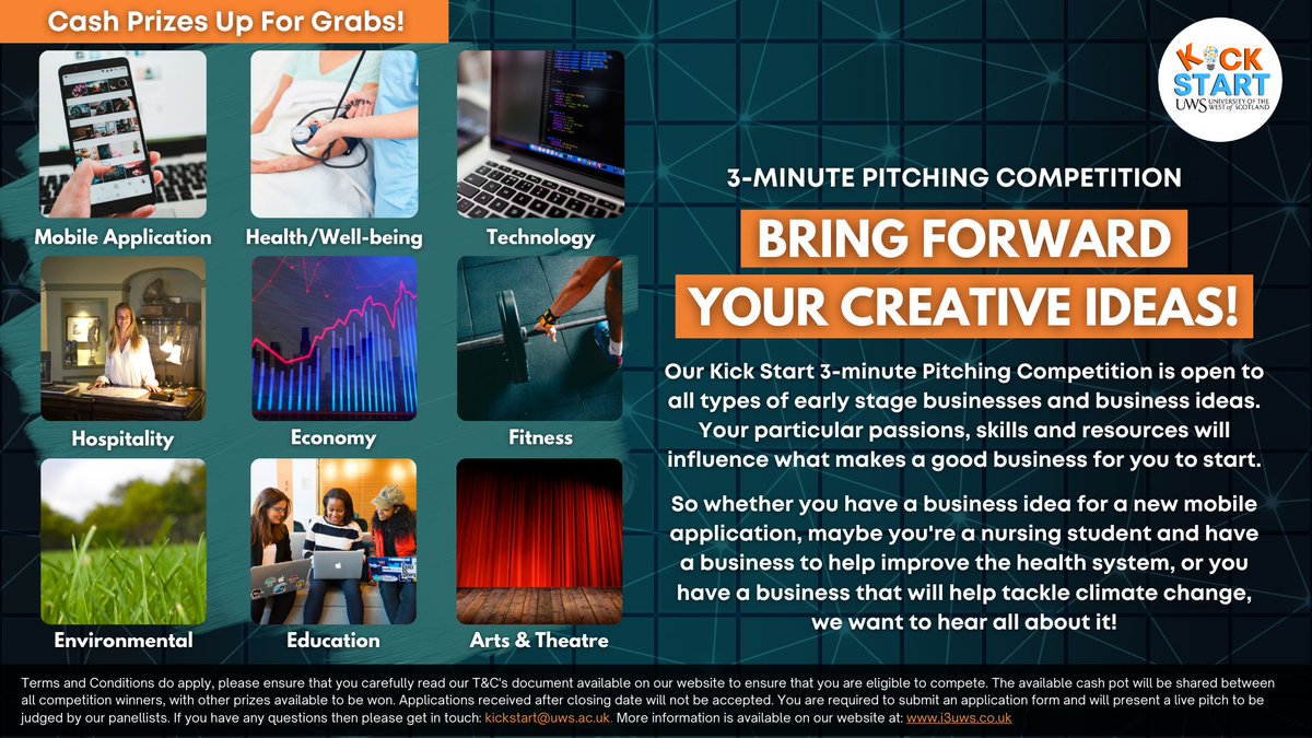 UWSIgnite's tweet photo. Bring forward your creative business ideas and pitch them in front of our judging panel to win big cash prizes - it's as simple as that 🏆

All information can be found on our website 👇
https://t.co/51O6qzc43B https://t.co/LxRuf7jal4
