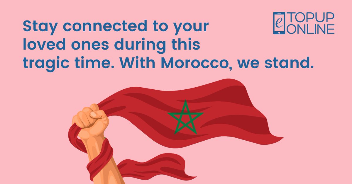 In support of Morocco during this challenging time, ETopUpOnline stands in solidarity with those affected. We're waiving all transaction fees for our users to help aid relief efforts. Join us in making a difference today. #MoroccoStrong