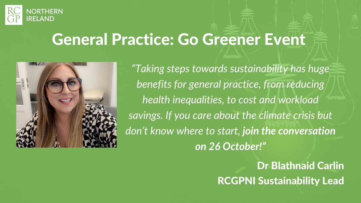 RCGPNI (@rcgp_ni) on Twitter photo Do you care about the climate crisis and want to make a difference in your practice? Join the conversation at our "General Practice: Go Greener" event on 26 October with <a href="/ursulaamason/">Ursula Mason</a> <a href="/carlin_dr/">carlos padua</a> and guest speaker Dr David Shackles. Sign up free here: tinyurl.com/GPGoGreener Do you care about the climate crisis and want to make a difference in your practice? Join the conversation at our "General Practice: Go Greener" event on 26 October with <a href="/ursulaamason/">Ursula Mason</a> <a href="/carlin_dr/">carlos padua</a> and guest speaker Dr David Shackles. Sign up free here: tinyurl.com/GPGoGreener