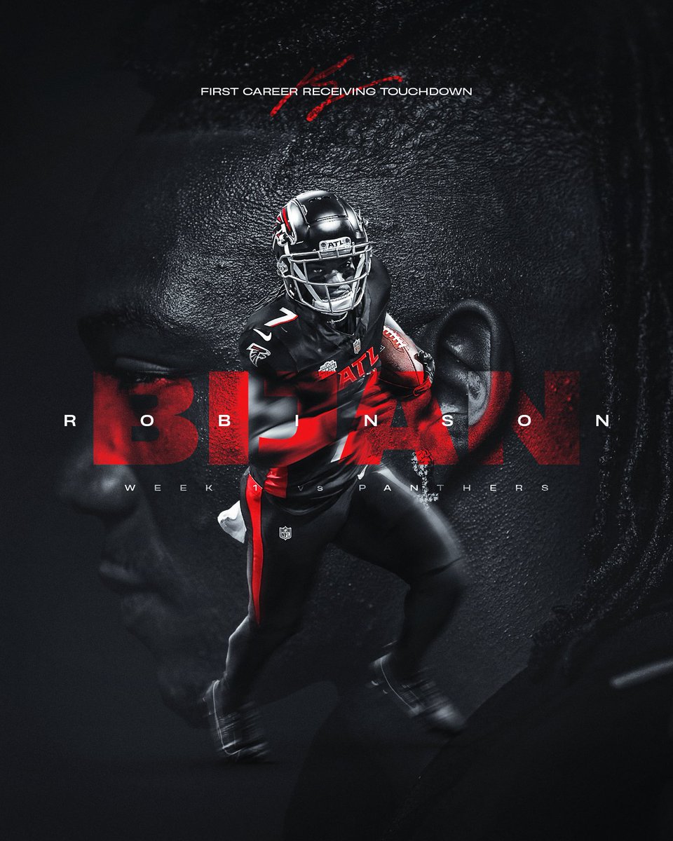 Bijan Robinson caught his first NFL touchdown vs. the Carolina Panthers in Week 1 🎨🏈

Many more to come 💪

#BijanRobinson #AtlantaFalcons #DirtyBirds #SportsDesign #SMSports