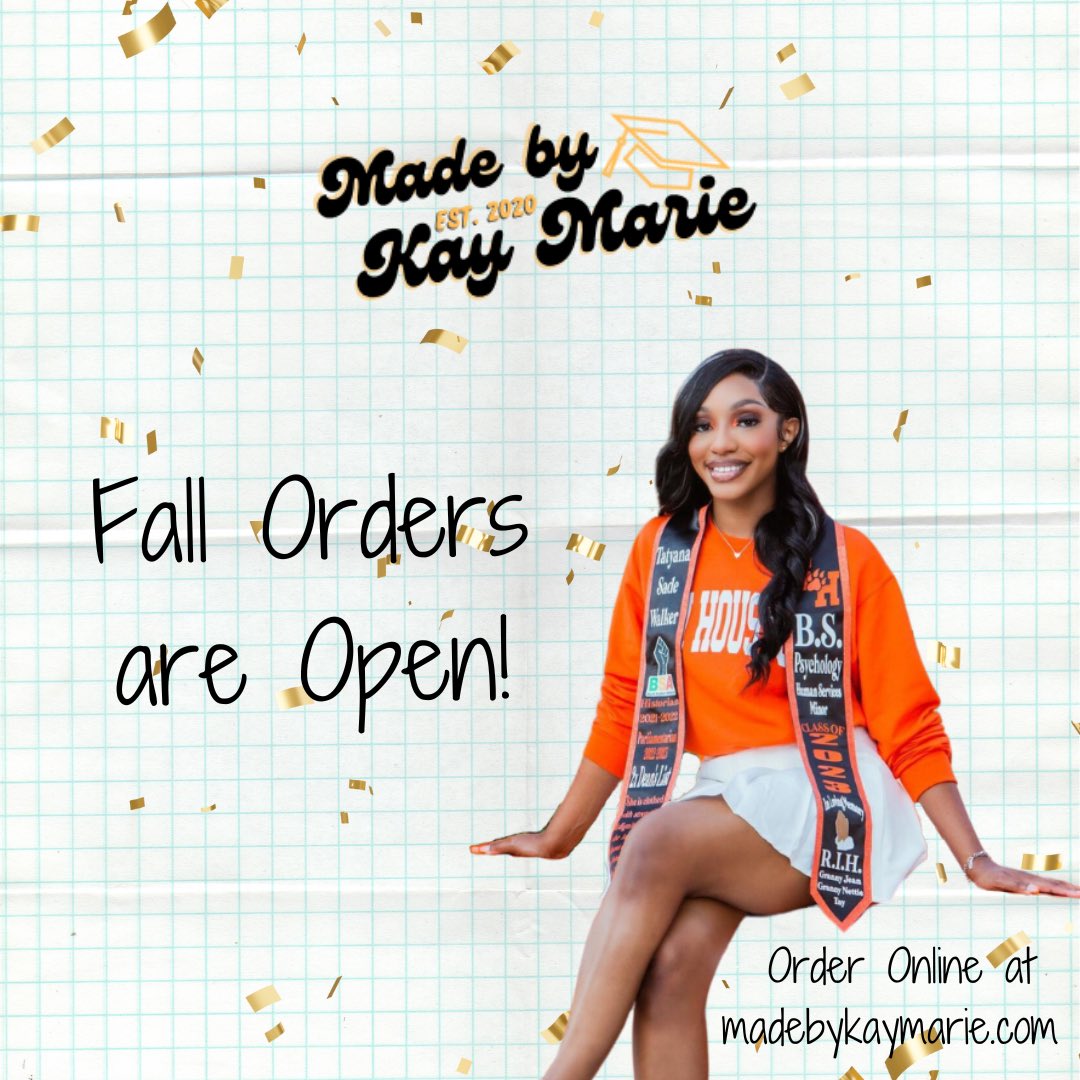 Fall Stole orders are Open! Grad pics are going to come around faster than you think, get your orders in TODAY! 

madebykaymarie.com

#blackgrads #fallgrad #classof2023