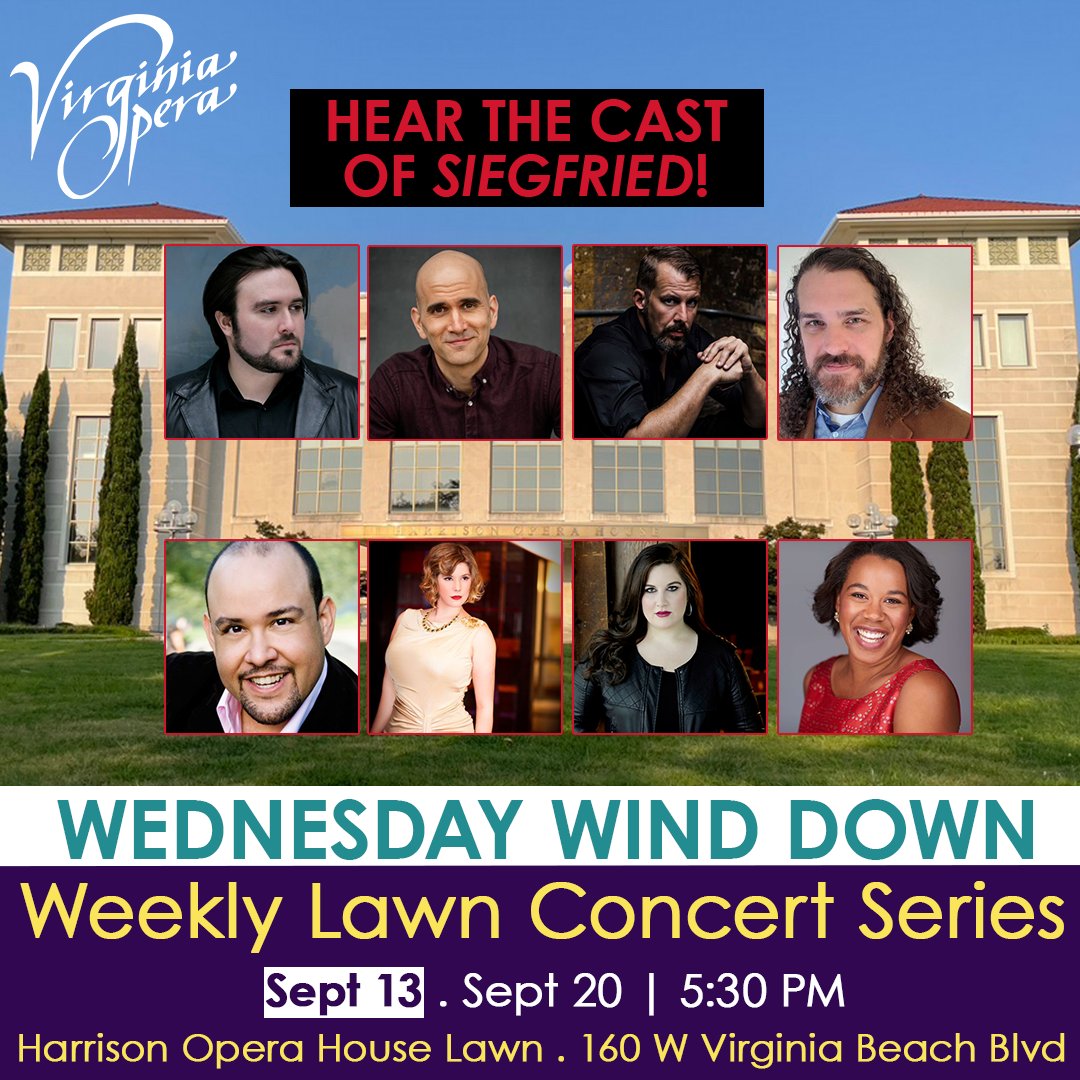 vaopera's tweet photo. Meet us on the lawn today for a special Wednesday Wind Down! Come hear THE ENTIRE CAST of #Siegfried before they hit the stage on September 29! The music starts at 5:30! Remember, Wednesday Wind Down is FREE!
#vaopera #opera #meetopera #visitnorfolkva #neon https://t.co/BxCD60wtx4