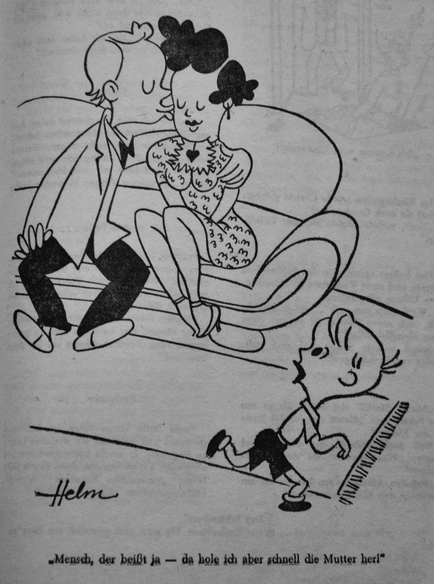 Heute mal ein Kartoon von #1950er 📷📷
Die Witzkommode - Witzheft.
Text: Mensch der beißt ja - da hol ich aber schnell die Mutter her!

Today a cartoon from the #1950s 📷📷
Die Witzkommode - joke book.
Text: Man, he bites - but I'll get the mother here quickly!