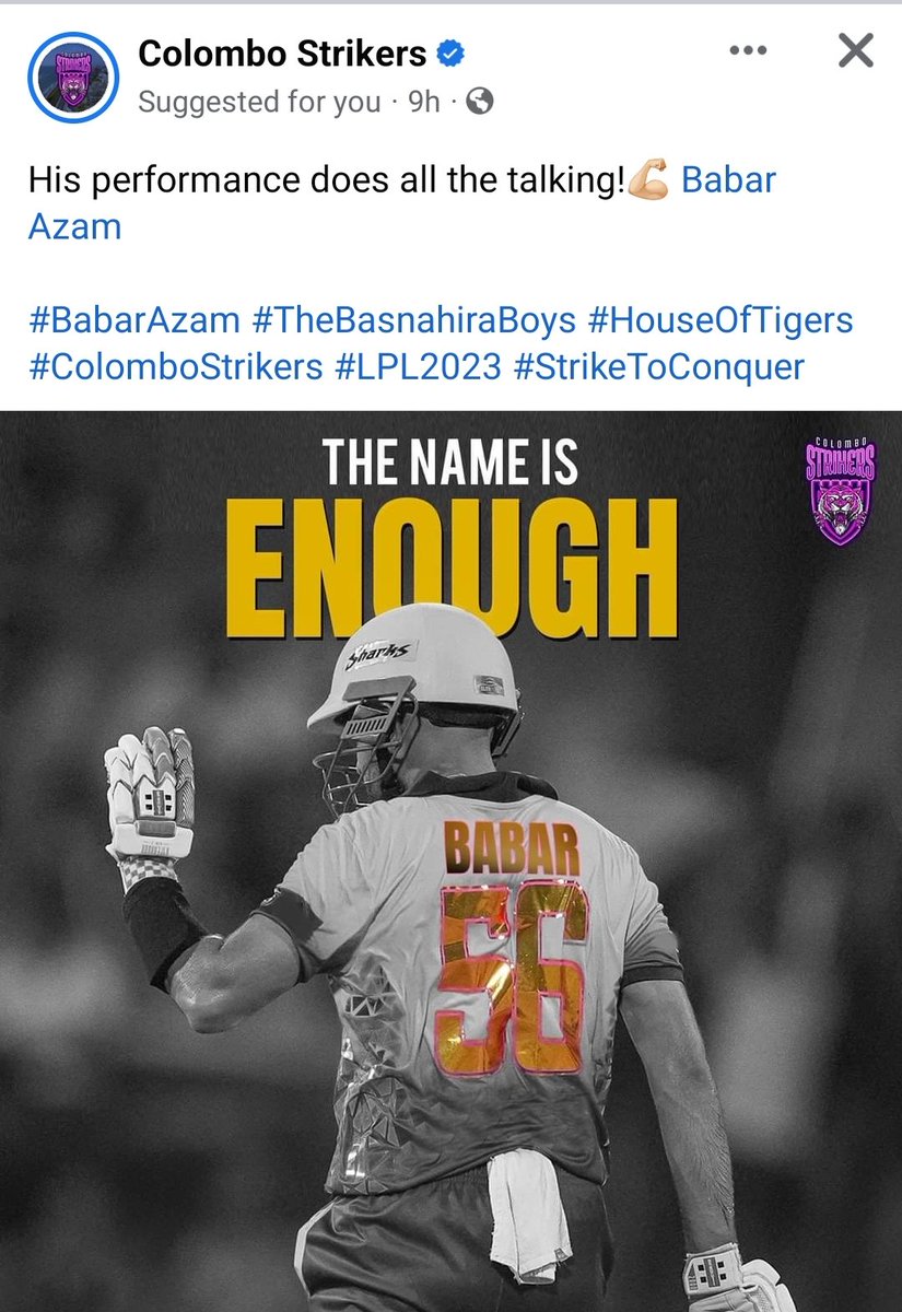 His performance does all the talking!💪🏼 Babar Azam  

#BabarAzam #TheBasnahiraBoys #HouseOfTigers #ColomboStrikers #LPL2023 #StrikeToConquer
😍😍😍😍😍