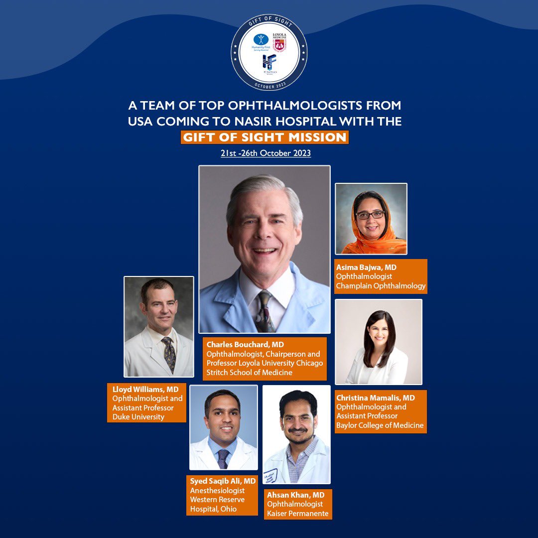 Healthcare_HF's tweet photo. We're excited to present the team for Gift of Sight Mission 2023. These top US doctors will be joining Nasir hospital team in the month of October to make a difference and change lives.

#Giftofsight #doctors #nasirhospital https://t.co/QkhUr13nxC