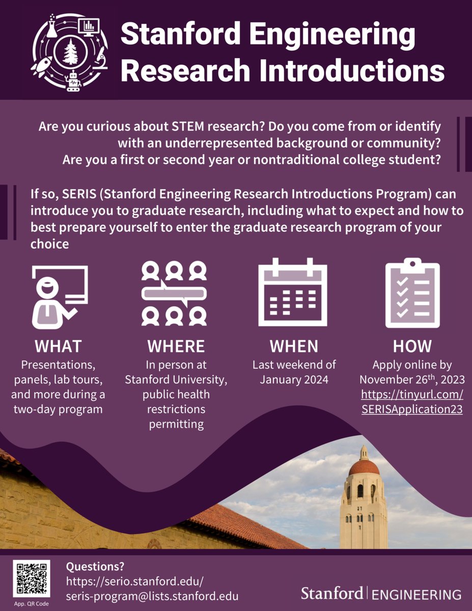 Sebastian Fernández (@cbasfernandez21) on Twitter photo It’s that time of year again! The third iteration of the Stanford Engineering Research Introductions (SERIS) Program is now accepting applications! If you know any UG underclassmen curious about STEM research, please share to have them join us <a href="/StanfordEng/">Stanford Engineering</a> for two days! It’s that time of year again! The third iteration of the Stanford Engineering Research Introductions (SERIS) Program is now accepting applications! If you know any UG underclassmen curious about STEM research, please share to have them join us <a href="/StanfordEng/">Stanford Engineering</a> for two days!