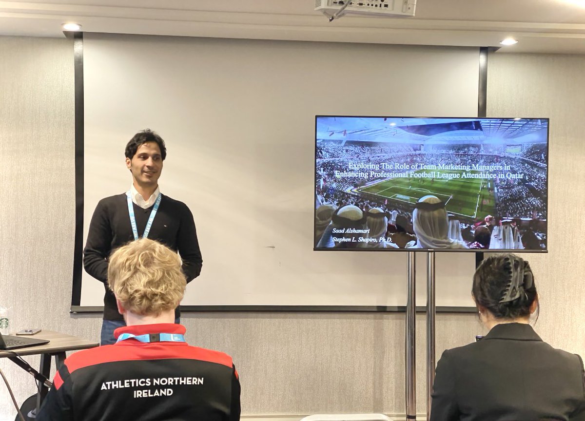 Saadalshamari6's tweet image. Had a great chance to present our study @sshapiro44 The role of team marketing managers in enhancing professional Football league attendance in Qatar at the #EASM conference
#EASM2023 #Qatar #QSL #Qnbfb @UofSC_HRSM @QUCED @QUResearch @QU_News @EASMBoard