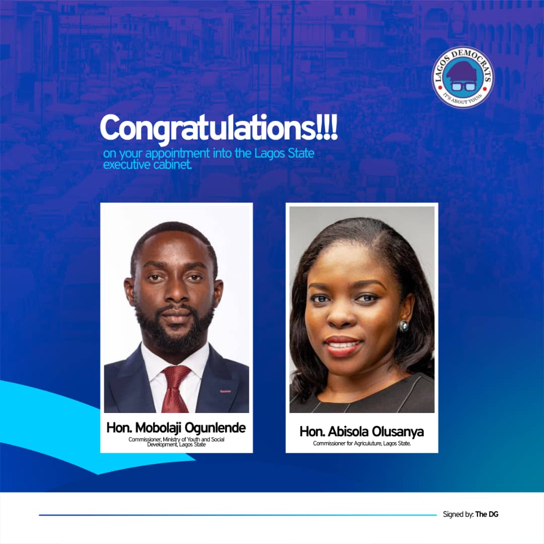 DemocratLagos's tweet photo. Congratulations to our enviable and impactful leaders @THEHONORABLEES1
and @bolajiogunlende 
Thanks to @jidesanwoolu for elevating the youth constituency. https://t.co/ZCpT7ADmf7