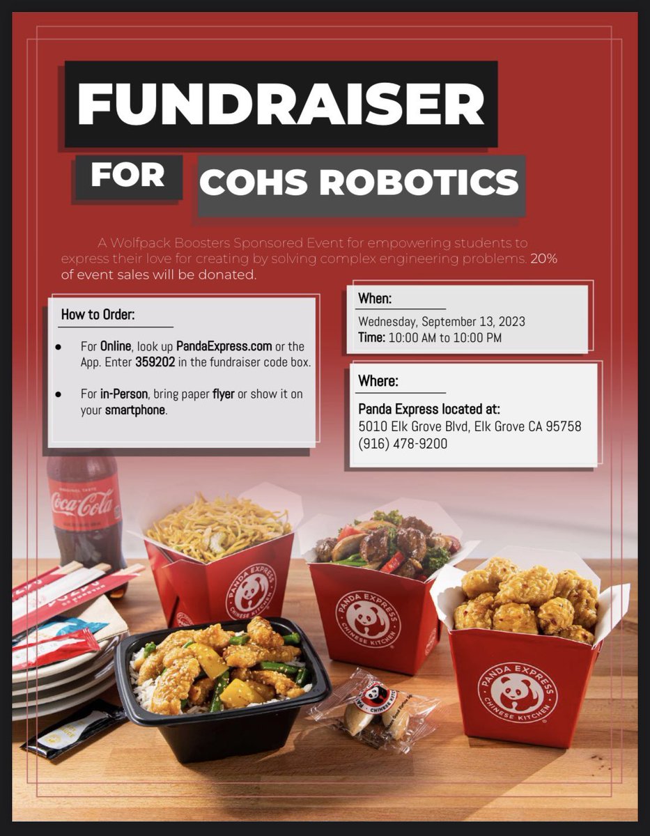 Wolfpack Robotics (@wprobotics) on Twitter photo Support our temerán and get some tasty food from <a href="/PandaExpress/">Panda Express</a> ! Outside of Elk Grove? Order online with our code!! #omgrobots #weareCO Support our temerán and get some tasty food from <a href="/PandaExpress/">Panda Express</a> ! Outside of Elk Grove? Order online with our code!! #omgrobots #weareCO