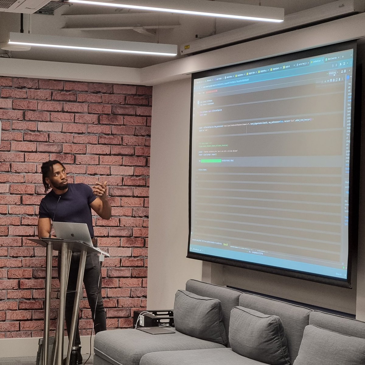 the final two lightening talks of the night

Title: The only talk you’ll need on web scrapping by Luke Lucas

Title: Stable Diffusion AI Art for Dummies(under the hood) by El