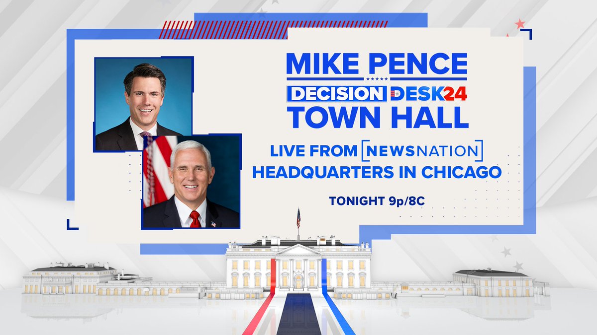 NewsNation's tweet photo. TONIGHT: GOP presidential candidate and former VP @Mike_Pence takes questions from voters on his vision for America during a live town hall at 9p/8C. Here’s how to watch:

Join the conversation with #PenceTownHall.

MORE: https://t.co/NzGSEqTyhH https://t.co/i3Rl1aS9u3