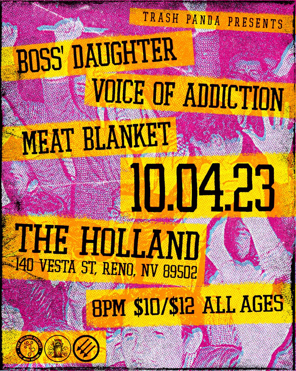 WED OCT 4th RENO NV #AllAges @BossDaughtereno (tour kickoff) @VOArockers (chicago) #MeatBlanket at @HollandProject facebook.com/events/7916550… #punkshow #punk #VoiceOfAddiction #Chicagopunk #punkrock #VOA #DIY #FYP #WildintheWest