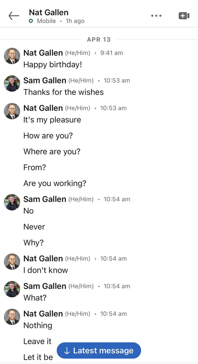SJGallen's tweet photo. A few times a year, @Natgallen1 and I have full conversations using LinkedIn’s suggested words and phrases. Highly recommend! https://t.co/sa6xW0h6Fp