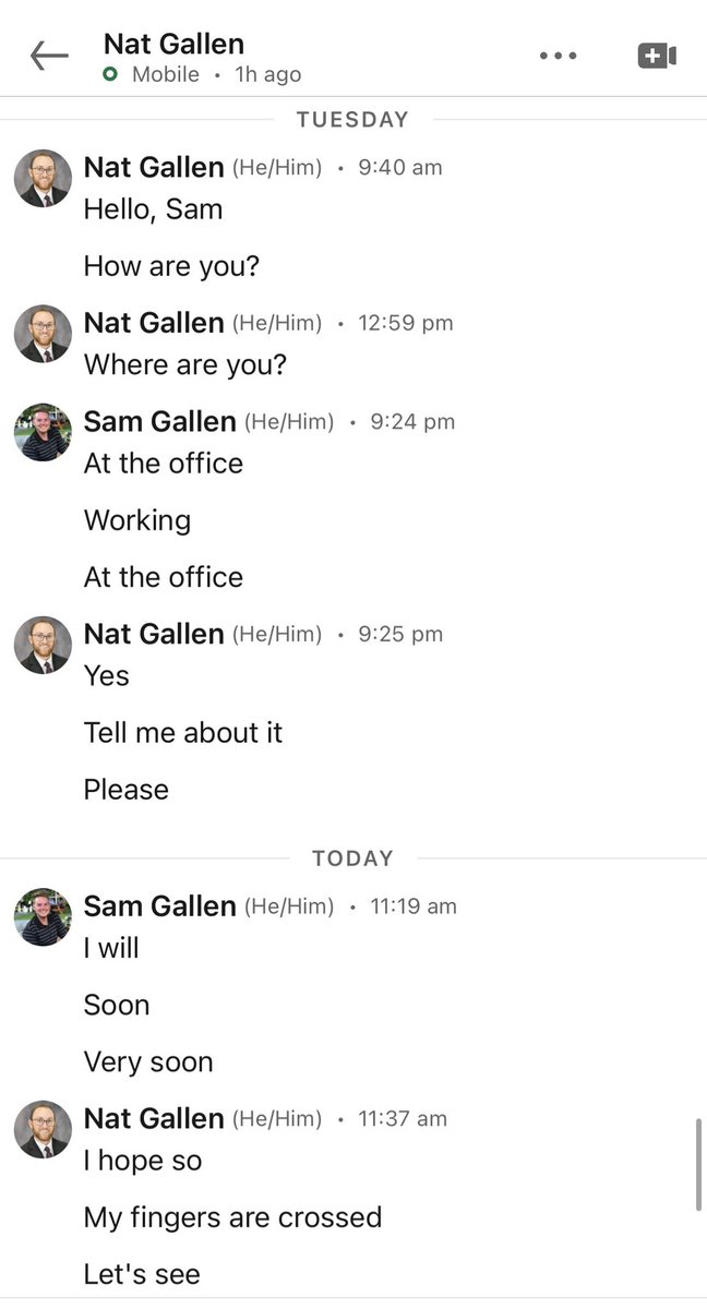 SJGallen's tweet photo. A few times a year, @Natgallen1 and I have full conversations using LinkedIn’s suggested words and phrases. Highly recommend! https://t.co/sa6xW0h6Fp