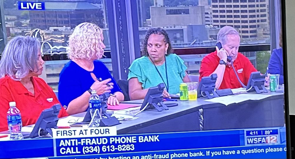 AARPAL's tweet photo. Phones are ringing at @wsfa12news as folks get their questions about fraud answered. Call 334-613-8283 from now until 6:30PM! https://t.co/IjGAm3G1kW