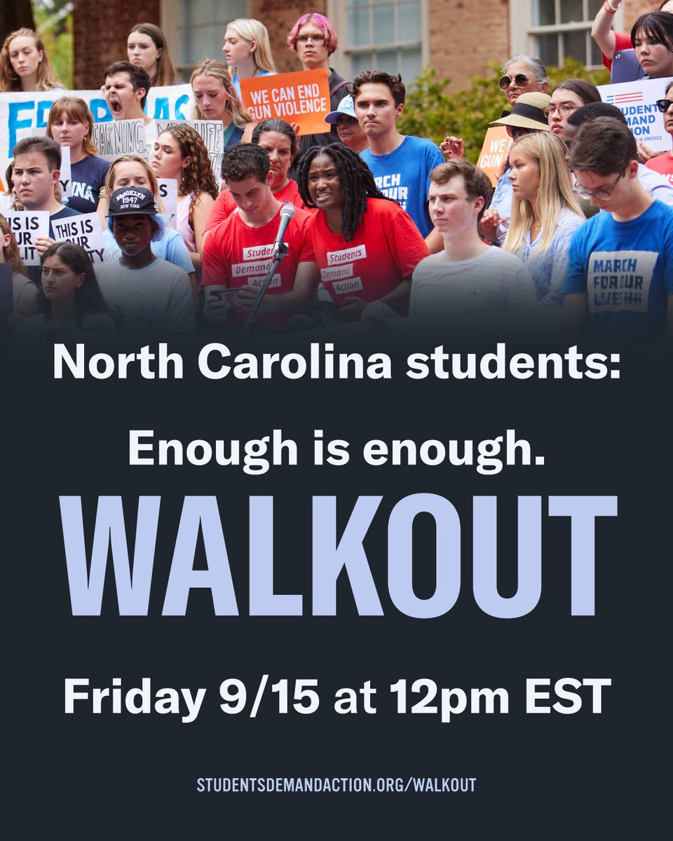 NORTH CAROLINA STUDENTS: We’re walking out of school because we’re fed up with being the “school shooting generation.” We deserve better than hiding under our desks, running from bullets, and fearing for our lives in school. We demand better.

Join us: Text WALKOUT to 644-33.