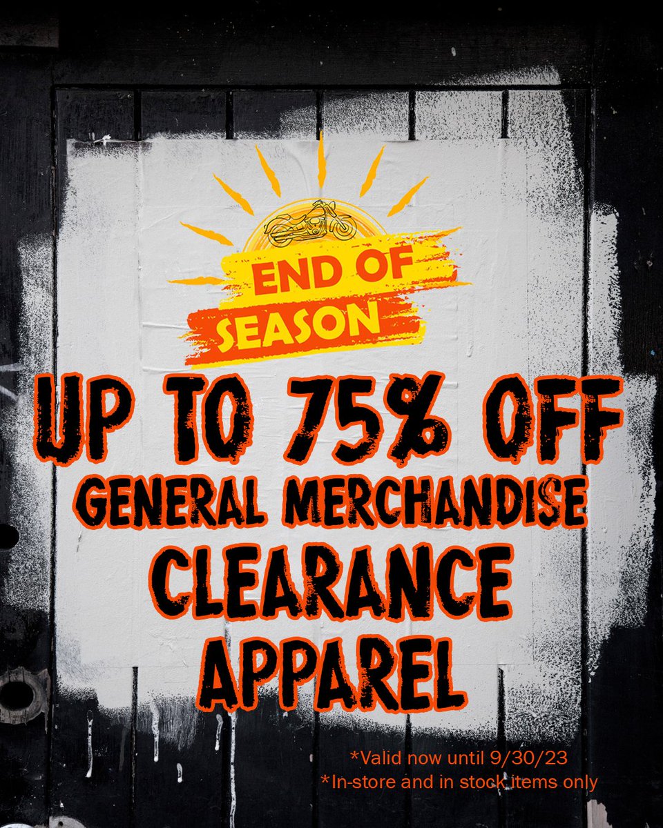 WRHD's tweet image. Fall is almost here so you know what that means … END OF SEASON SALE! Get up to 75% of General Merchandise clearance apparel!
*Valid now until 9/30/23
*In-store and in stock items only.