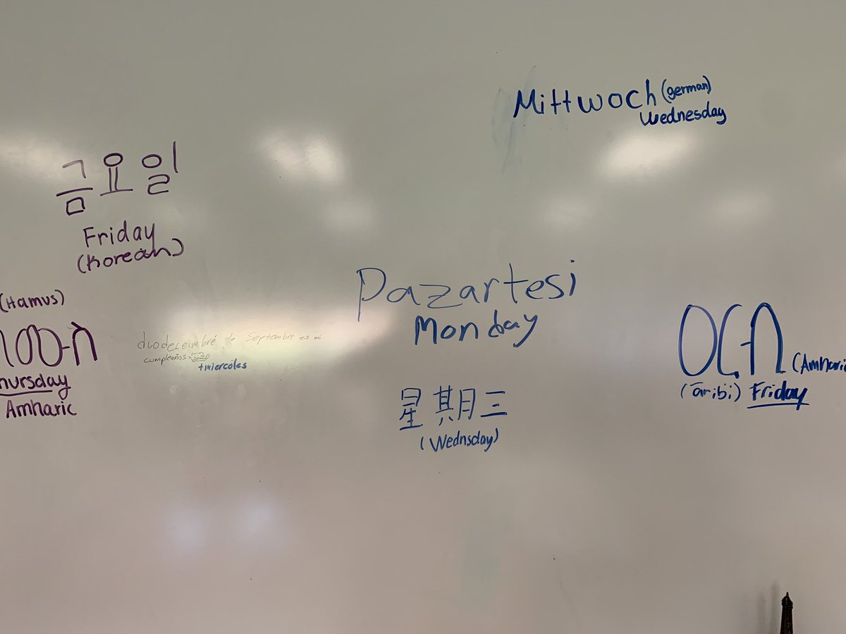 Today’s after school international club @ThoreauMS  shared vocabulary for days of the week in 11 languages spoken at home! We look forward to celebrating the International Day of Peace next week! What will you do to celebrate?#peaceDayChallenge