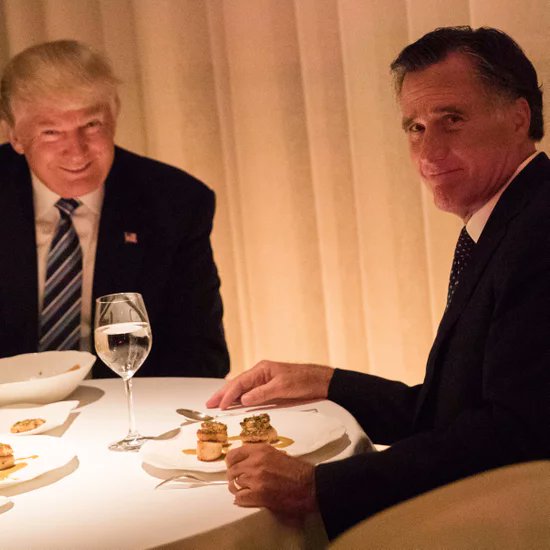 Mitt Romney rushed to have dinner with Donald Trump after he was elected. Trump baited him with a cabinet appointment. Romney is not a good guy. Has never been a good guy. Only turned on Trump after Trump snapped this photo and pulled the appointment. Mitt Romney is a…