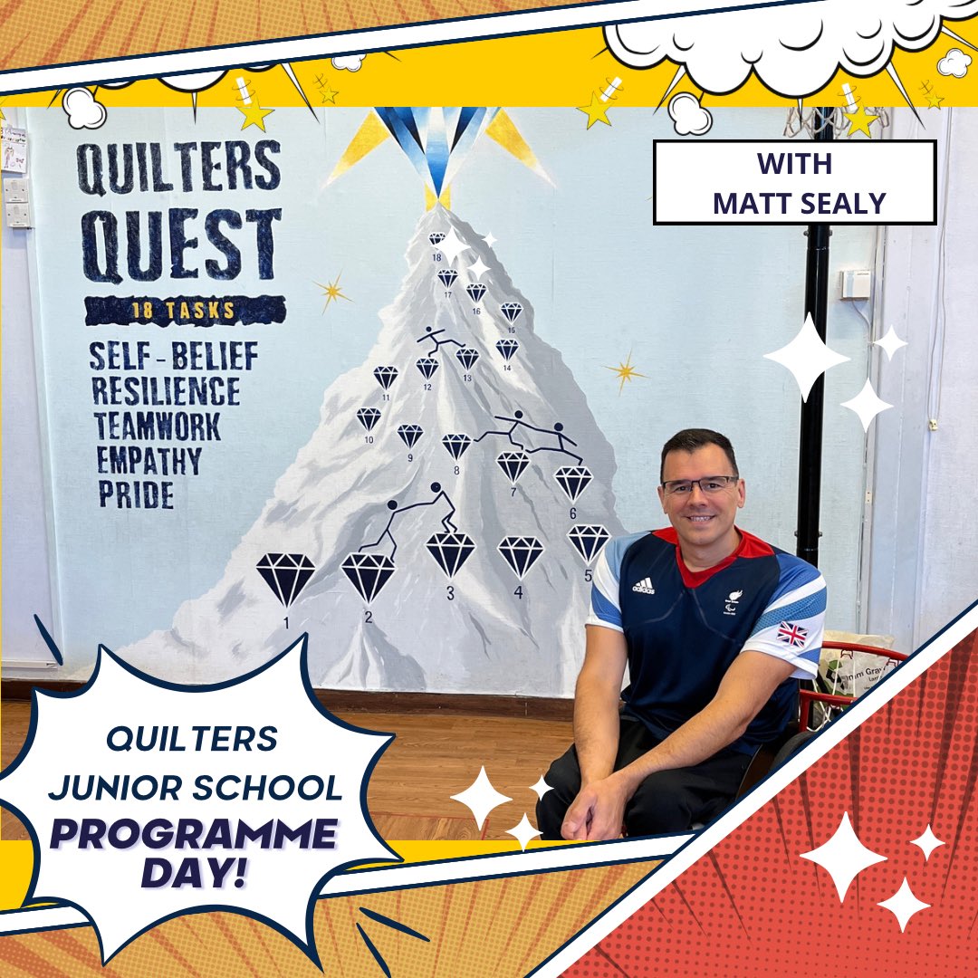Today we visited @QuiltersJunior for our Wheelchair Basketball Programme and we LOVED IT! It is #Paralympics Week at @QuiltersJunior and we were delighted to join them for this amazing week with Matt Sealy.🌟 #SportingRoleModel #InspireAGeneration #Paralympian #MintridgeMagic