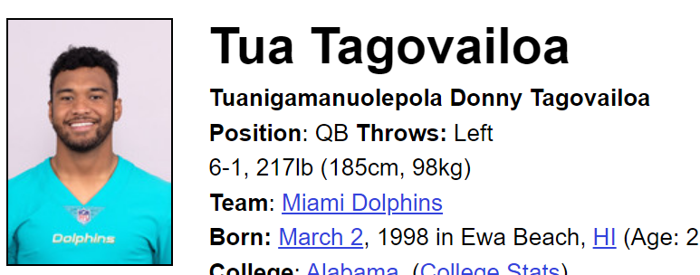 BengalYouTube's tweet photo. Was not expecting Tua's middle name to just be "Donny" https://t.co/I5W416Z5Yj
