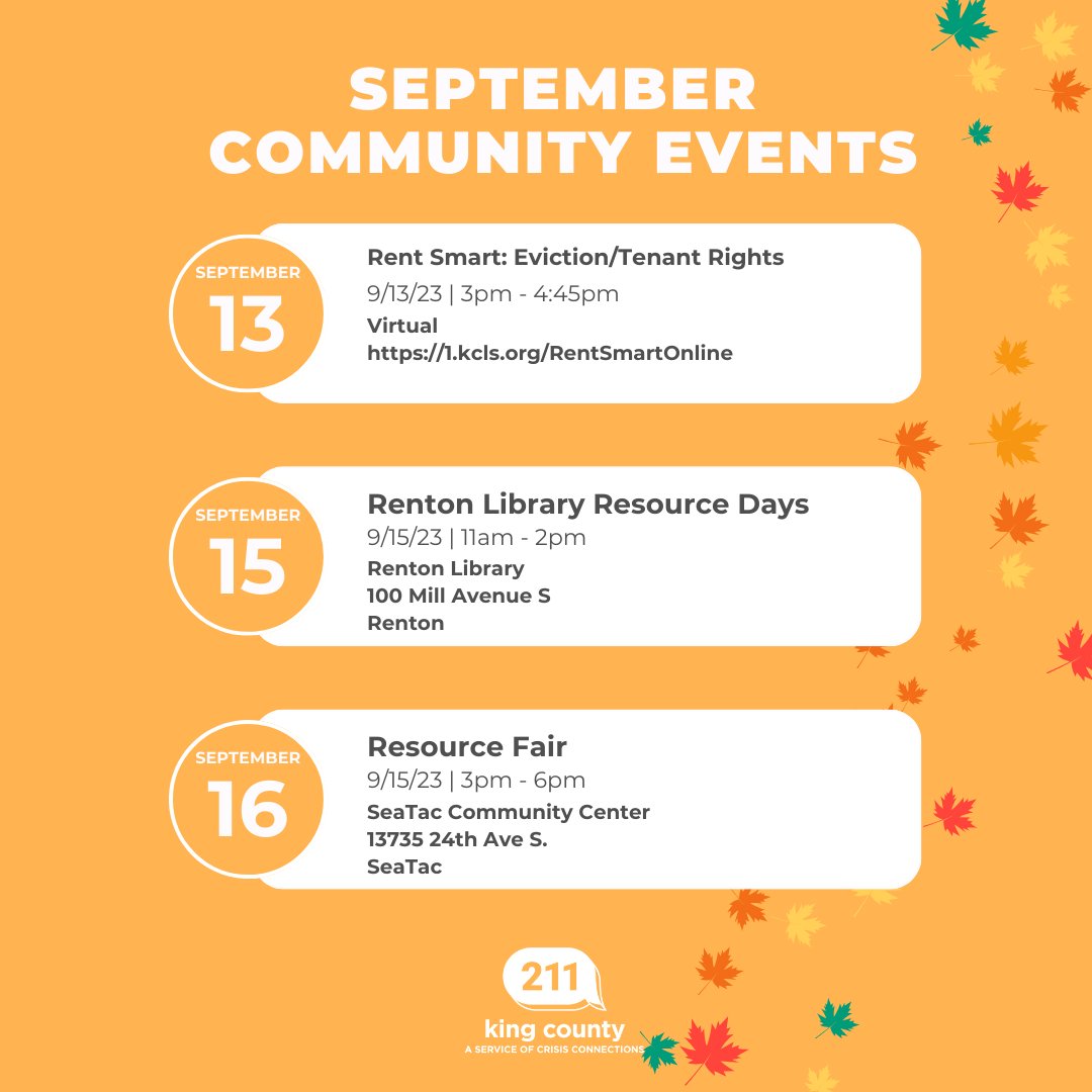 CrisisCXNs's tweet image. Check out free events in your community! 
Get the full calendar + details 
👉 ow.ly/Pioc50PLlA2

Looking for other resources? 
Call 211 
Monday - Friday 

#BasicFood 
Community Living Connections
#TBI Support  

#FreeEvents #Community