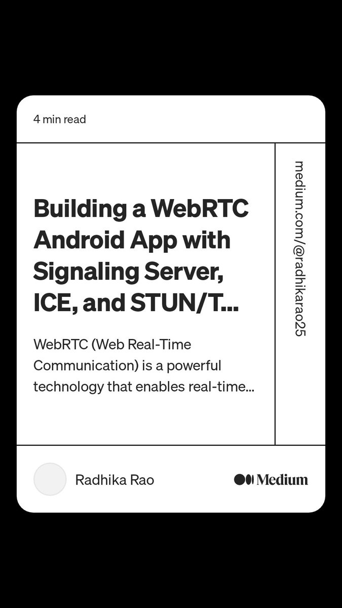 TheRadhikaRao's tweet image. Building a WebRTC application: medium.com/@radhikarao25/… #nodejs #webserver #webrtc #RTC