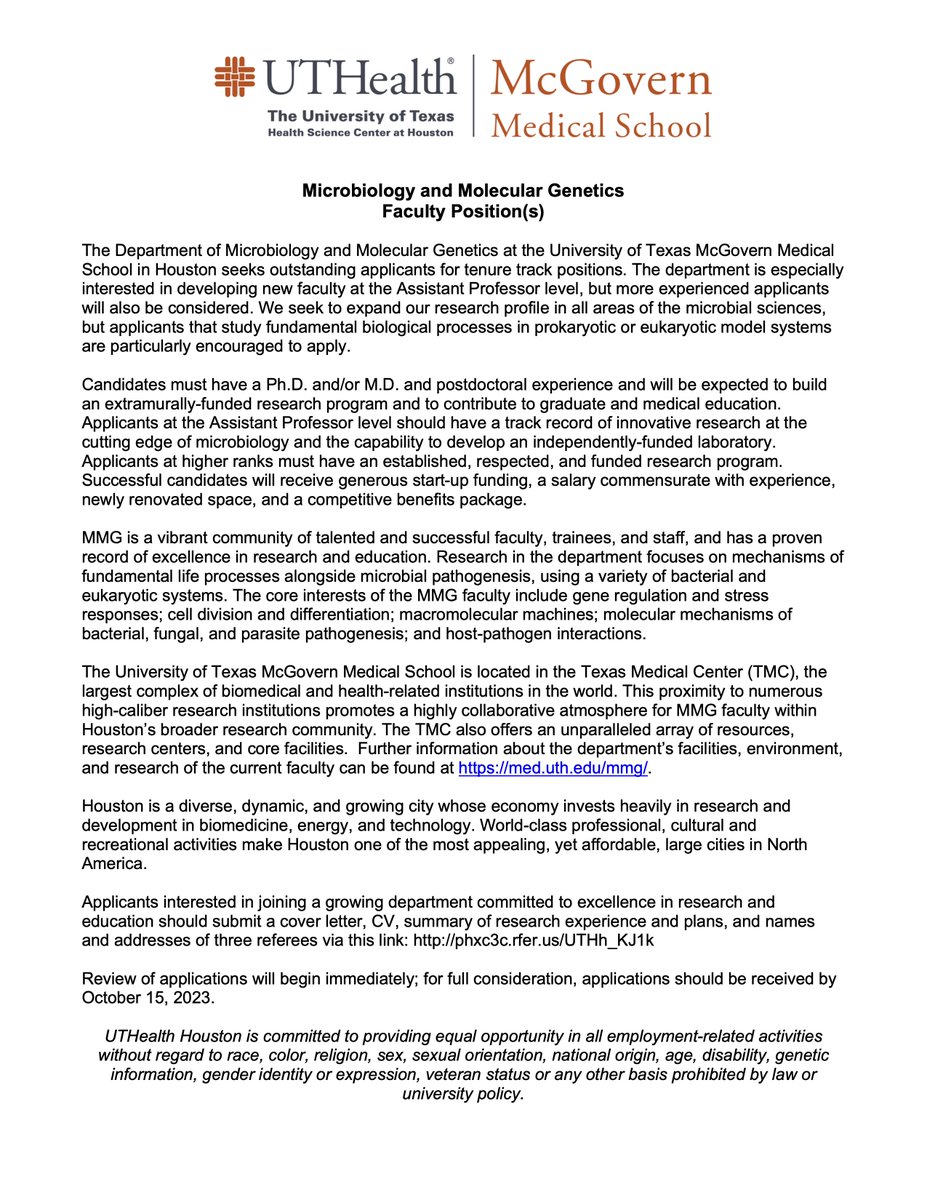Molecular parasitologists looking for a faculty job, @jleelab_schisto and his colleagues in Houston would like you to know that they are conducting a search. Lots of excellent parasite and fungal research there. Get in touch with them.