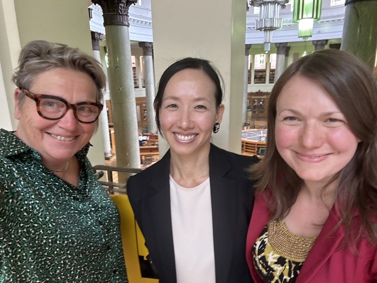 A highlight of the day - meeting these two researchers @UoLDesign @UniLeedsStaff we are all smiling extra broadly as we’ve just finished presented our research to <a href="/rometostandrews/">Christopher Smith</a> <a href="/ahrcpress/">Arts and Humanities Research Council</a> uplifting to hear of their work Medical Anthropologist, Dr Jieun Kim and <a href="/Amy_M_Russell/">Amy M Russell</a>