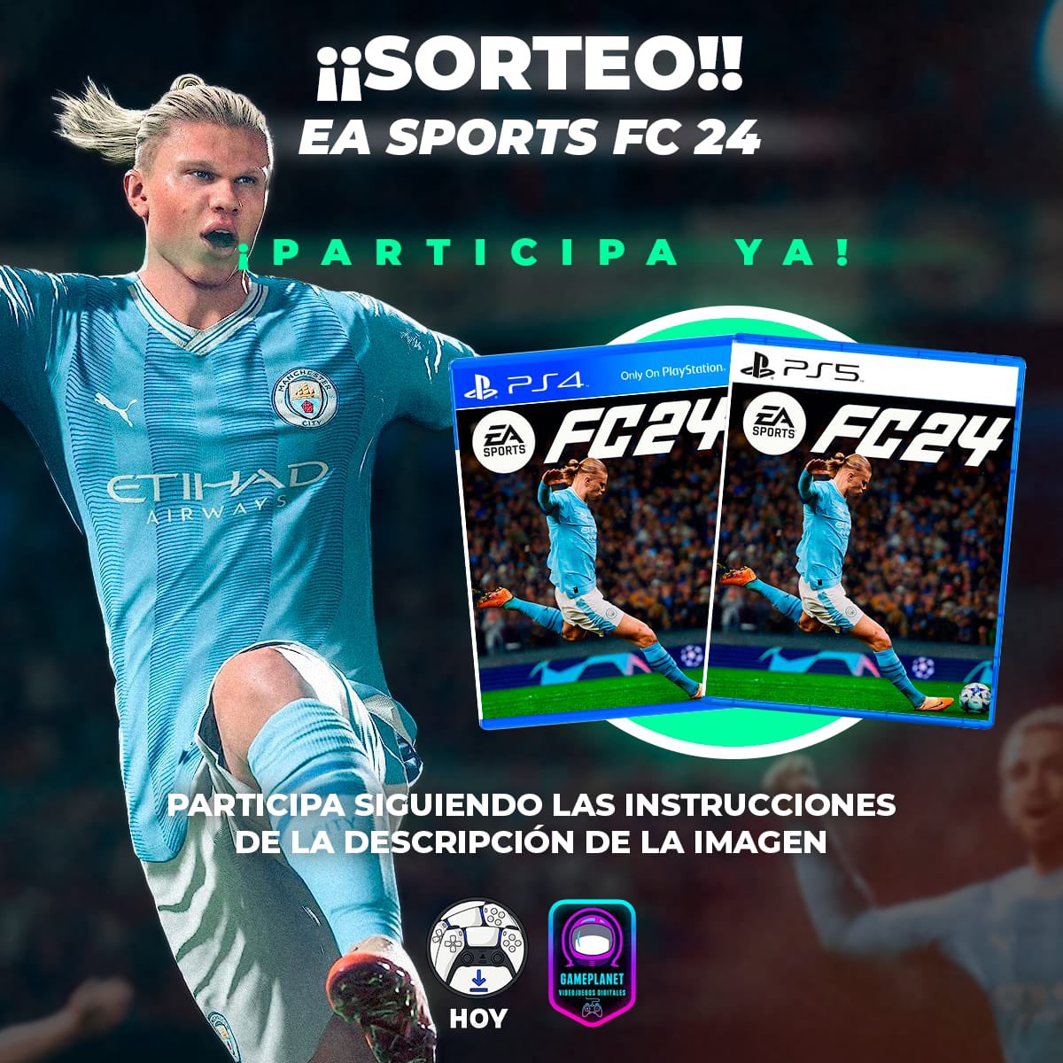 #FIFA24 ⚽☘REGALAMOS el nuevo EA SPORTS FC 24 para PS4 o PS5🎁

Requisitos para participar:
-Sigue a <a href="/LotienesHOY/">Elige tu Videojuego y lo tienes ¡HOY!</a> y a <a href="/gameplanetps/">Ofertas de Videojuegos PS4/PS5/SWITCH</a>
-Sígueme a mí 
-Da RT a este Tweet
 
El sorteo es INTERNACIONAL🌍el ganador se anunciará el día 22 de Septiembre, Suerte!🍀
#easportsfc24 #EAFC24