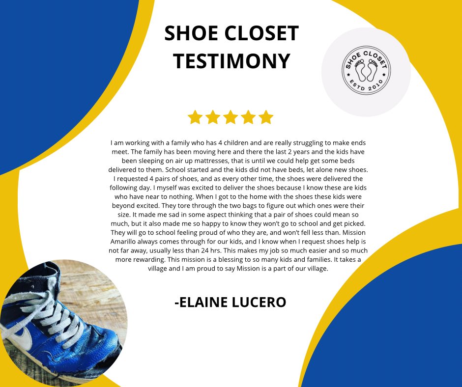 Would you take the time to read this heart felt testimony about how our Shoe Closet has impacted this local family in need in our community?