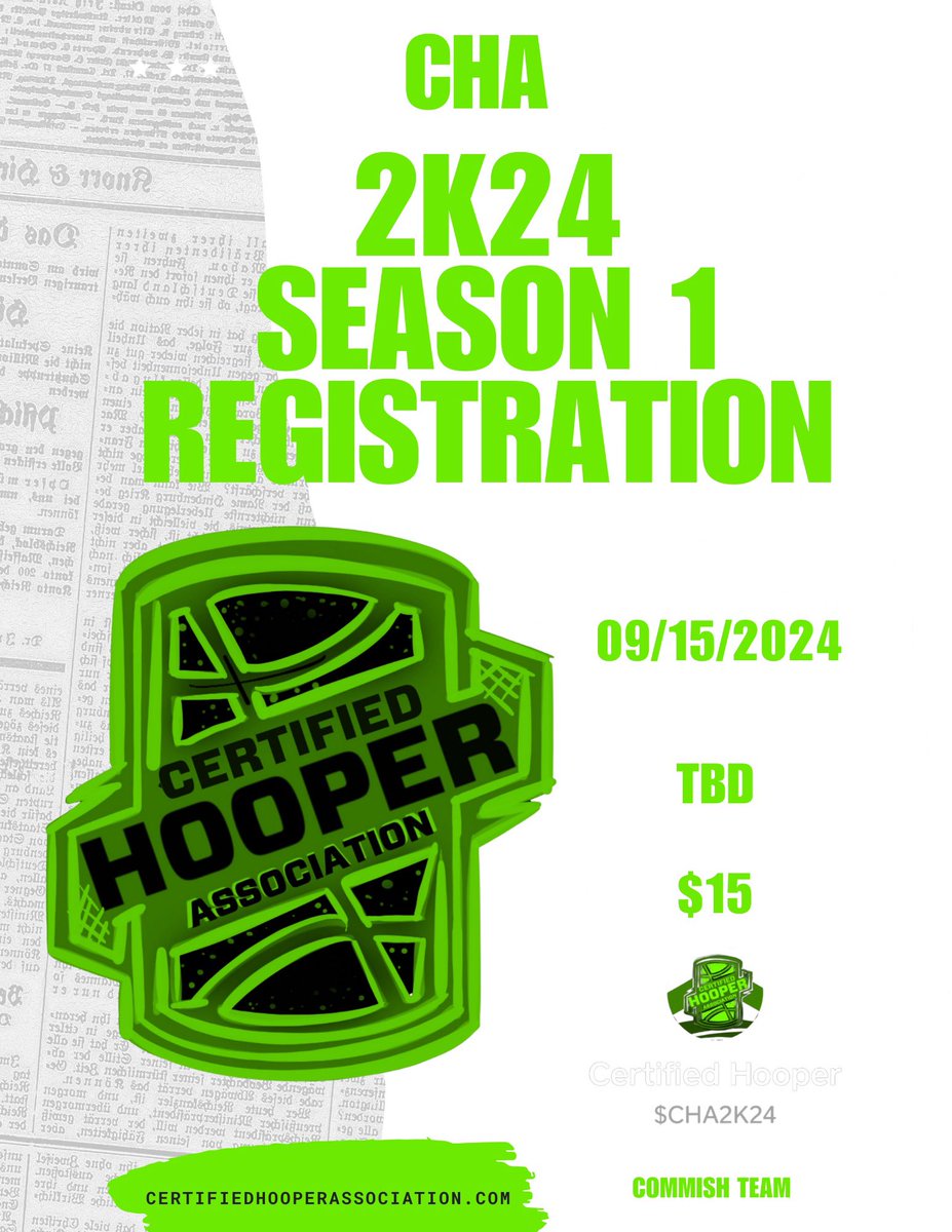 CertifiedHooperAssociation (@chassociation2k) on Twitter photo **CHA Certified Hooper Association <:CHA:1098792221202976788> 
NBA 2K24 EARLY DRAFT LEAGUE 
1K +TOTAL POT 💰
COMBINES 💪🏾
ALL STAR GAMES 🌟
PLAYER AWARDS 🥇
LEAGUE GRAPHICS 🎇
UPDATED STATS 📊
3 SUCCESSFUL SEASONS IN 2K23 💯
Combines start September 15th 2023 **CHA Certified Hooper Association <:CHA:1098792221202976788> 
NBA 2K24 EARLY DRAFT LEAGUE 
1K +TOTAL POT 💰
COMBINES 💪🏾
ALL STAR GAMES 🌟
PLAYER AWARDS 🥇
LEAGUE GRAPHICS 🎇
UPDATED STATS 📊
3 SUCCESSFUL SEASONS IN 2K23 💯
Combines start September 15th 2023