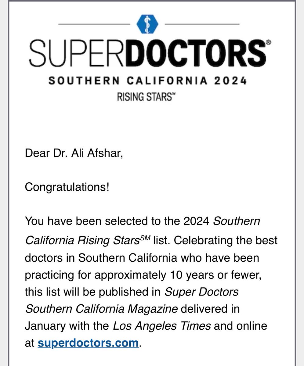 arsharif25's tweet photo. Truly an honor to be mentioned among my incredible peers! Thank you #superdoctors https://t.co/qOCQjSiBZ2