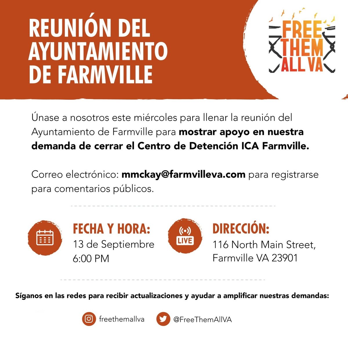 Tonight we’re headed back to the Farmville Town Council to demand they #ShutDownICAFarmville. Join us in person or tune in here for live updates!