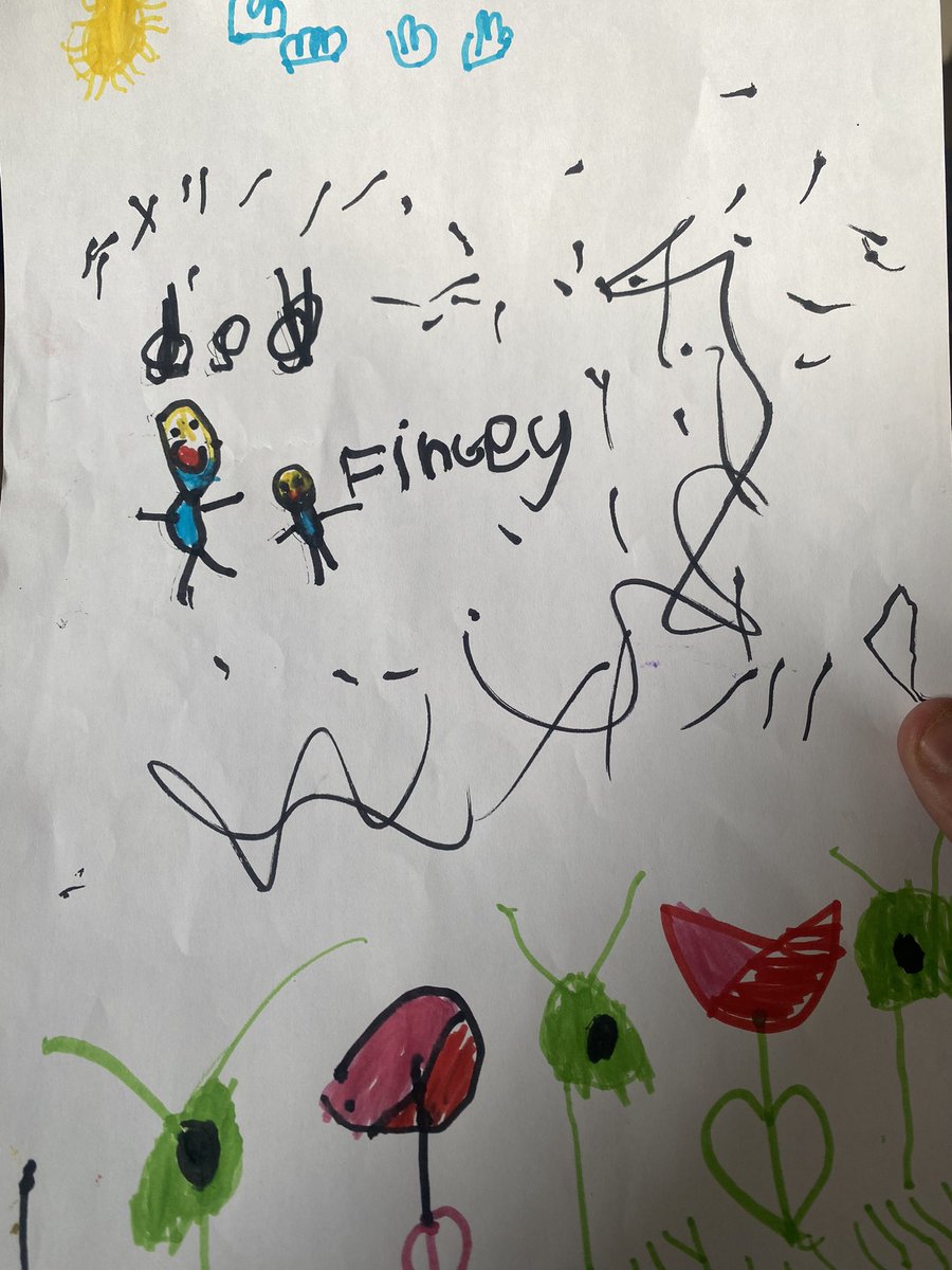 After a long day on work my 5 year old presents me with a picture to make me smile! “There is the clouds, that’s the sun, and this is us dancing in the rain! 🙈🤣 #edutwitter #FFBWednesday