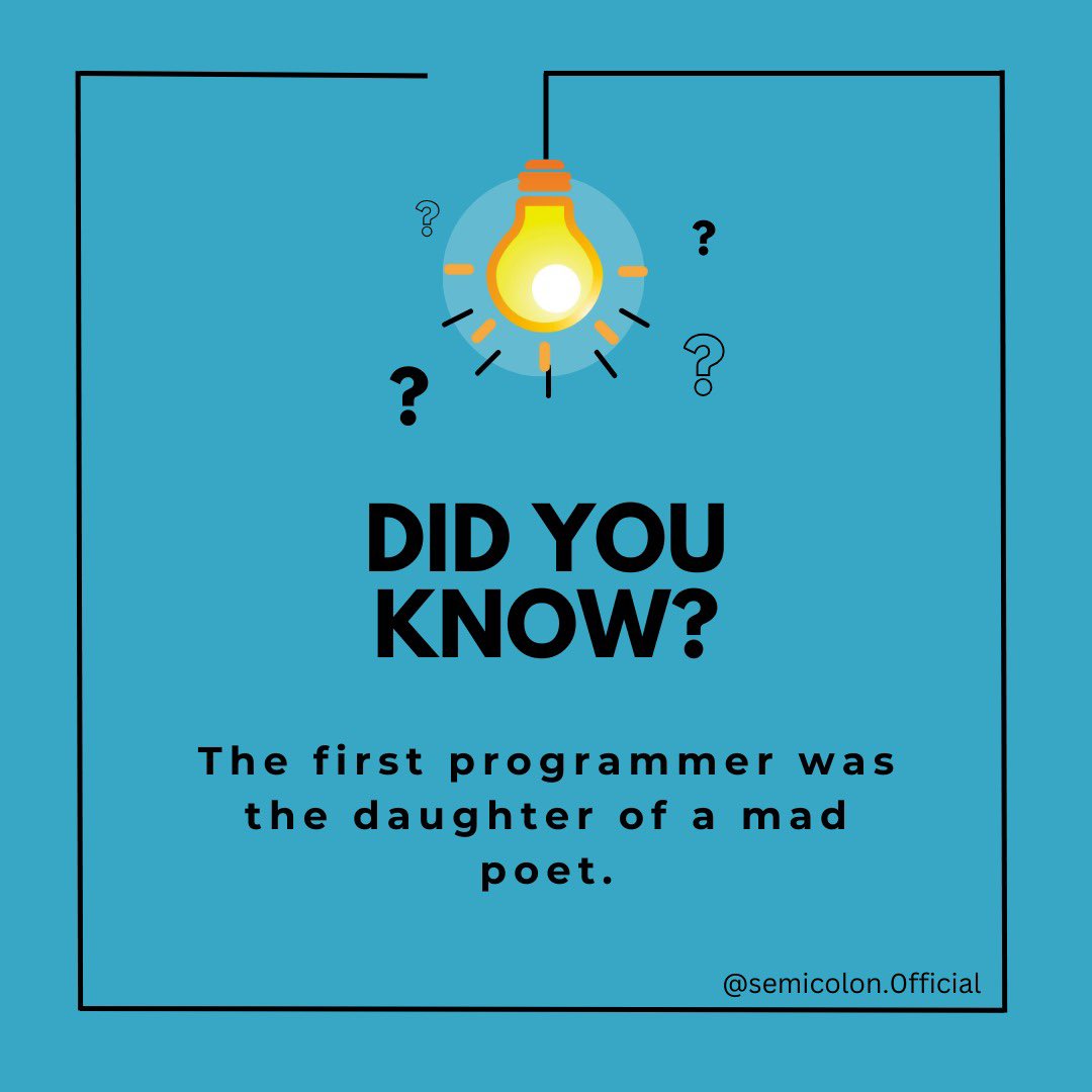 semicolon0ff's tweet photo. Did You Know?
.
 @semicolon0ff 
.
 #facts #programming #factaboutprograming #firstprogrammer #semicolonsoftwarehouse https://t.co/IIUF9UZvT3