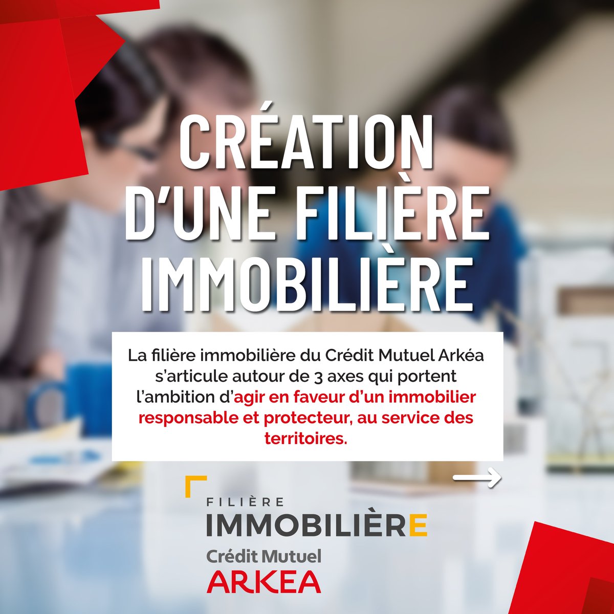 cmarkea's tweet image. 🏡🏢  Le Crédit Mutuel Arkéa lance sa filière immobilière 🛠🌍
Cette filière s’articule autour de 3 axes prioritaires qui portent l’ambition d’agir en faveur d’un immobilier responsable et protecteur, au service des territoires : le #logement, les #transitions et les #territoires
